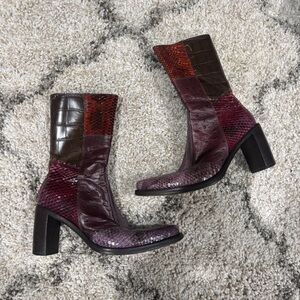 Vic Matie Red and Brown Textured Heeled Boots